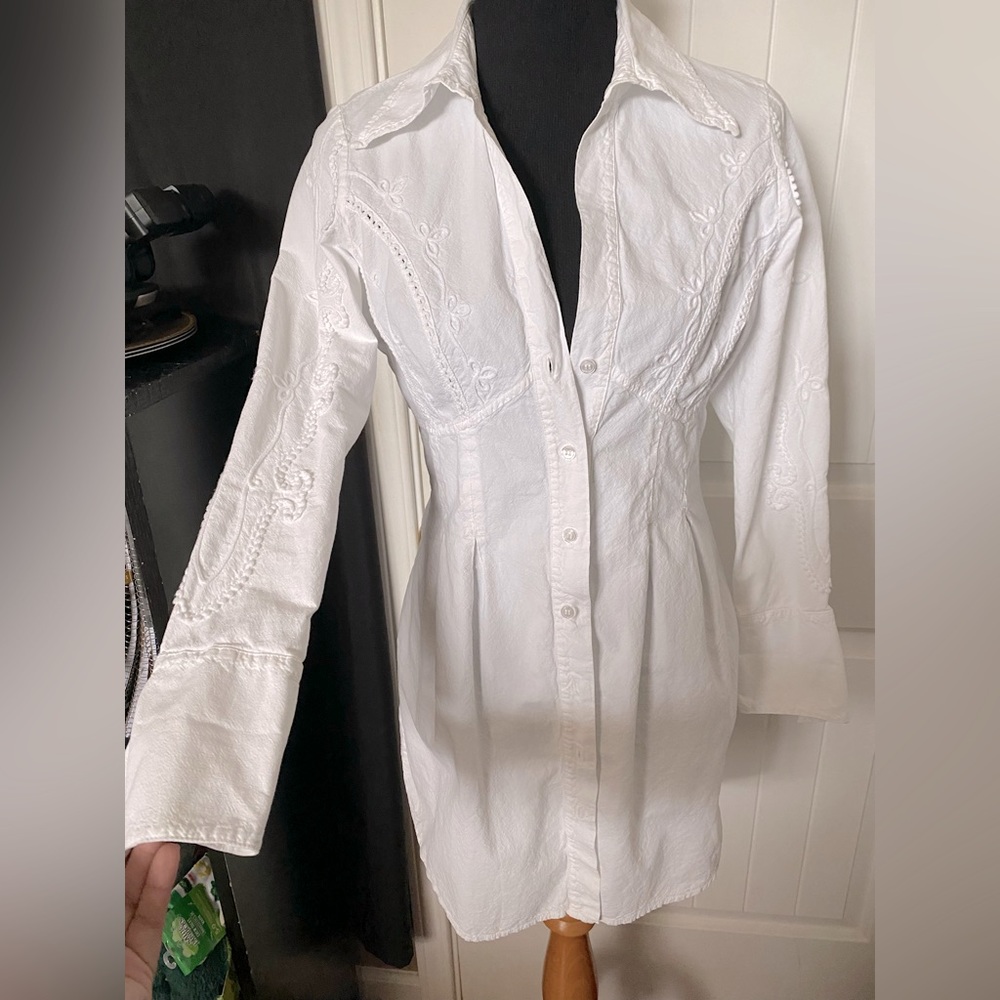 White Tunics Button Down Blouse - image 8